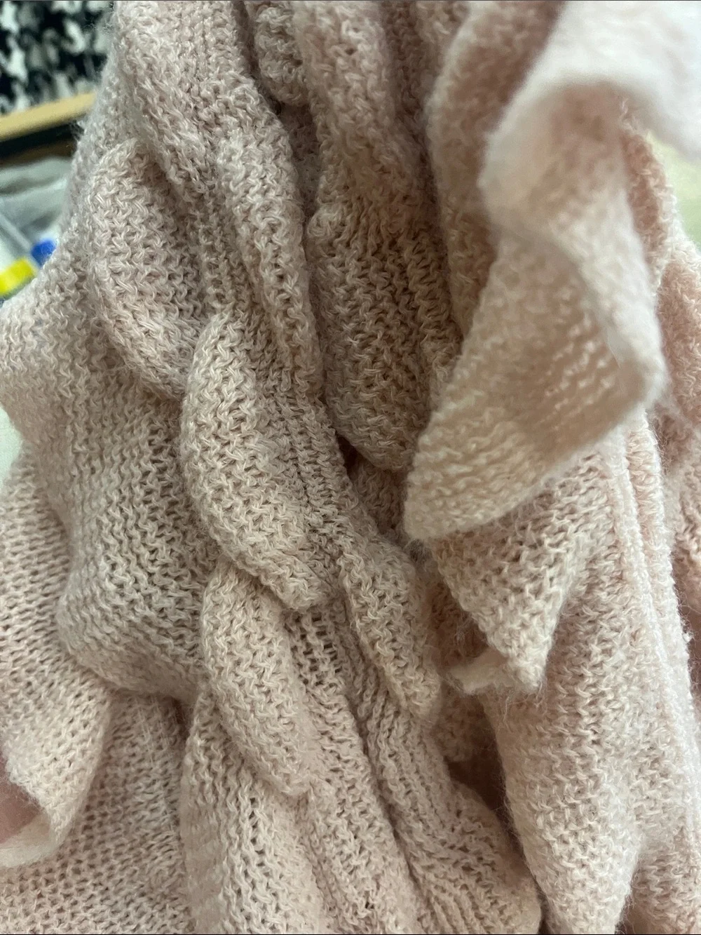 Soft Pink Ruffle Knit infinity Scarf - Women Accessories Lightweight S230